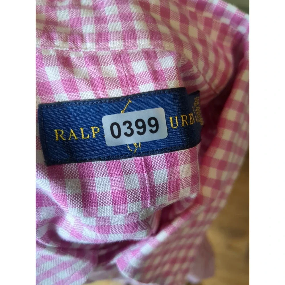 Polo Ralph Lauren Mens L Pink Gingham‎ Long Sleeve Button Shirt Logo - Picture 9 of 9